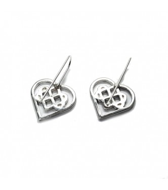 E000795  Sterling Silver Earrings Celtic Heart On Hook Solid Hallmarked 925 Handmade